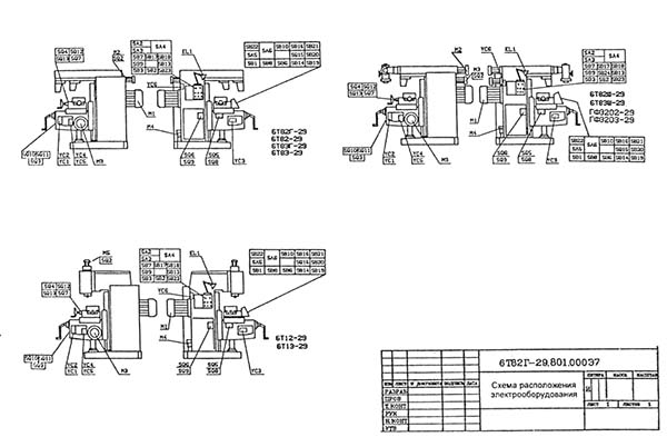 Cхема розположення електроустаткування на консольно-фрезерном станке серии 6Т…-29